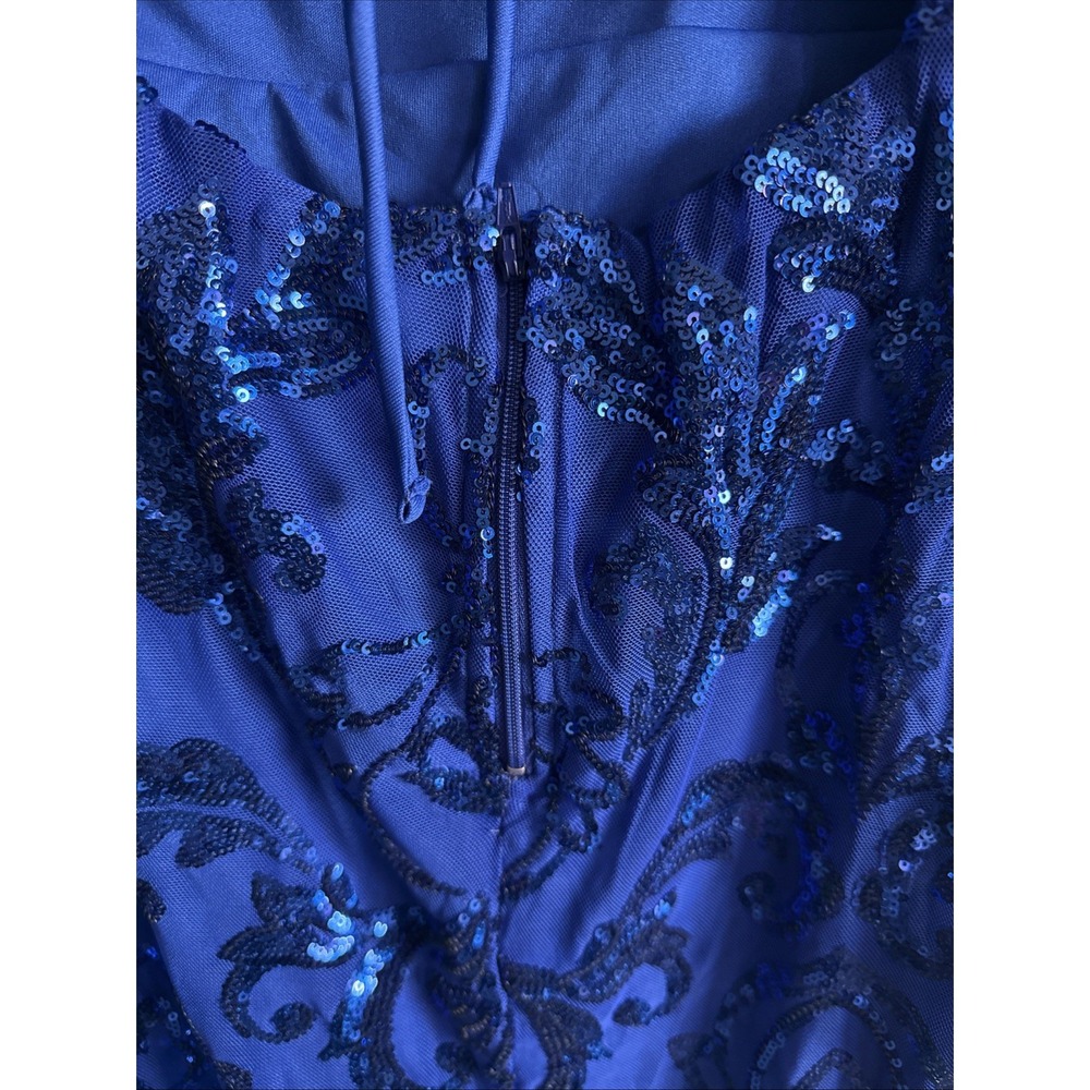 Windsor Blue Sequin Bodycon Dress Beaded Tied Back Formal HOCO Cocktail Mini M - Picture 5 of 11